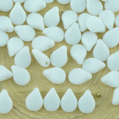 60pcs opaque blanc albâtre pip preciosa fleur plat de pétales de verre tchèque perles 5mm x 7mm sku-32856