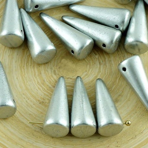 14pcs métallique mat aluminium argent grande pointe du cône de chute de verre tchèque perles de 7 mm sku-31344