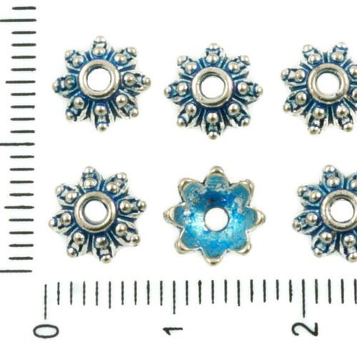 40pcs antique ton argent bleu patine laver perles de la pac fleur floral gland bali tchèque métal co sku-36466