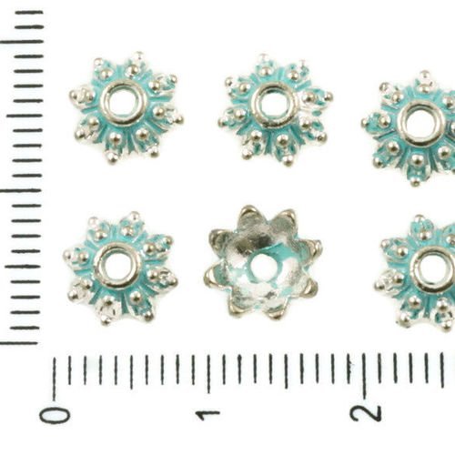 40pcs antique ton argent bleu turquoise patine laver perles de la pac fleur floral gland bali tchèqu sku-36469