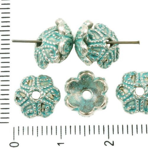 20pcs antique ton argent bleu turquoise patine laver grosse perle pompon bouchon de fleur de corde r sku-36503