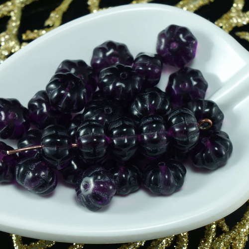 Foncé violet clair verre tchèque écrasé melon perles de fruits de citrouille d'halloween à l'automne sku-21385