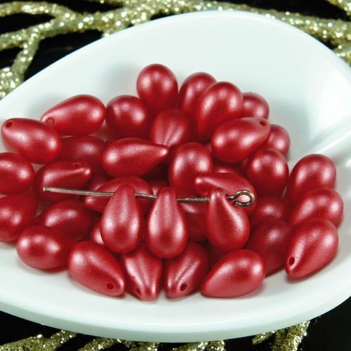 20pcs perles rouges de mariage larme halloween verre tchèque de 9mm x 6mm sku-26290