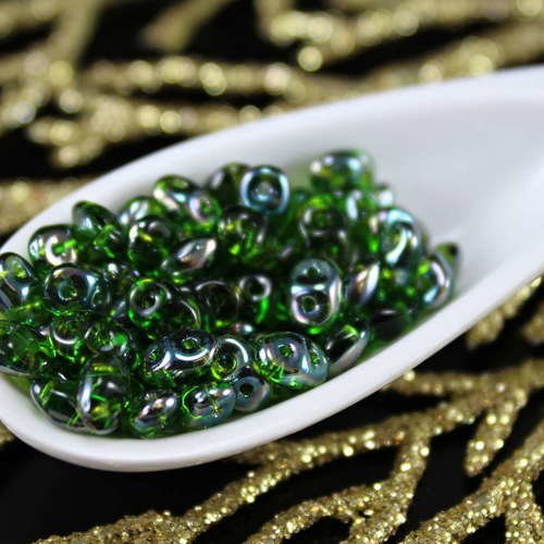 20g chrysolite vert celsian superduo verre tchèque perles de rocaille deux trous super duo 2.5 mm x  sku-21186