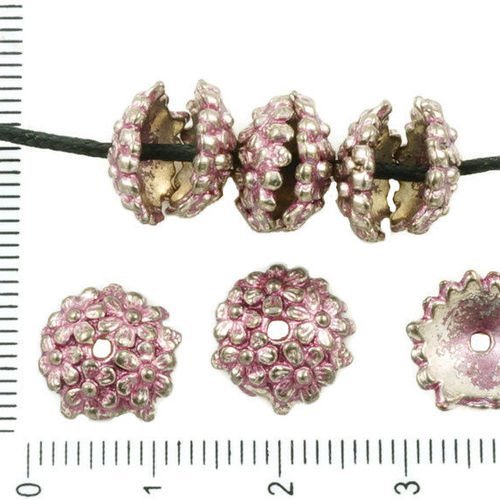 12pcs antique ton argent valentine rose patine laver grosse perle pompon cap couronne de fleurs flor sku-36481