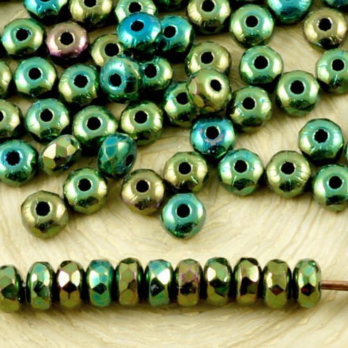100pcs métallique iris vert bleu tchèque en verre à facettes rondelle perles rondelles feu poli 4mm  sku-37593