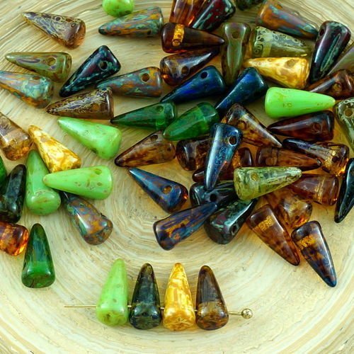 30 pièces picasso mélange multicolore bébé pointe tchèque verre perles cône goutte 5mm x 10mm sku-30711