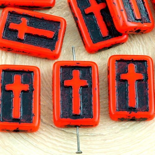 4pcs opaque coraline corail rouge noir patine laver rectangle plat de la croix chrétienne chapelet c sku-35098