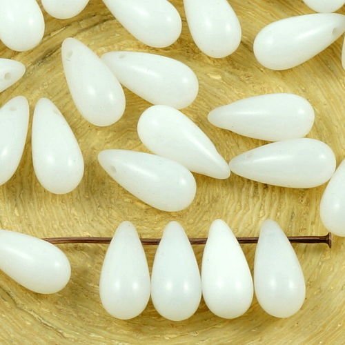 30pcs blanc albâtre opale de larme une de poire verre tchèque perles de 12 mm x 5mm sku-35430