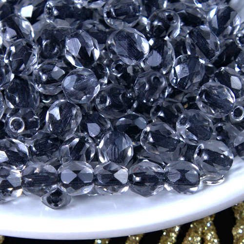 Crystal clear black bordée de petites tchèque en verre à facettes perles rondes d'incendie poli entr sku-19080