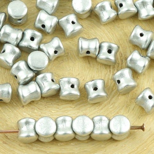 60pcs mat métallisé aluminium argent pellet preciosa diablo dogbone tchèque perles de verre de 4mm x sku-35480