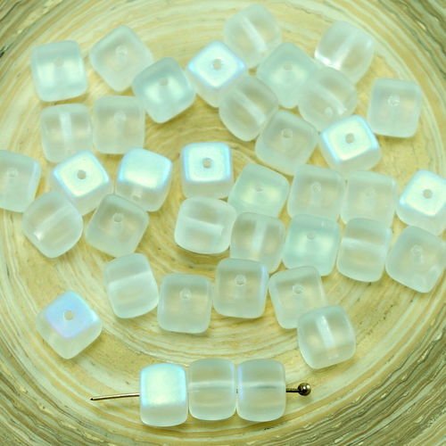 24pcs mat dépoli crystal ab tchèque cube de verre perles d'entretoise de 5mm x 7mm sku-27401