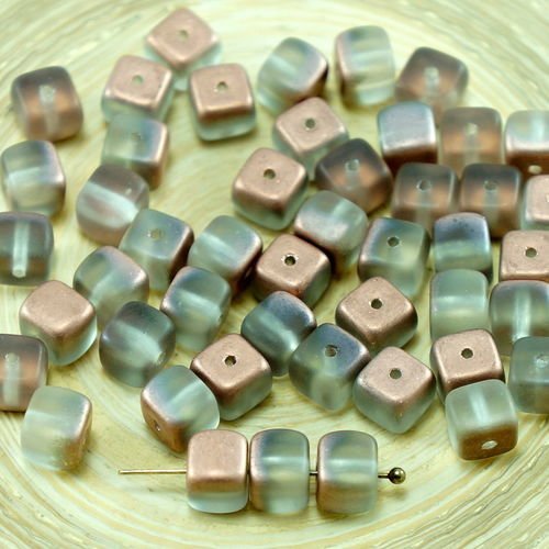 24pcs mat cristal mat capri or la moitié tchèque cube de verre perles d'entretoise de 5mm x 7mm sku-27402