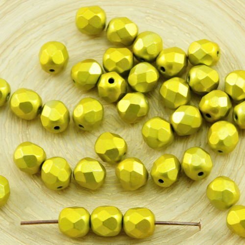 30pcs metalust or jaune métallisé verre tchèque ronde à facettes feu poli perles de 6mm sku-31604