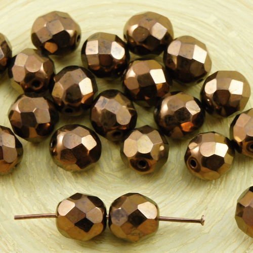 20pcs métallique de lumière en bronze lustre verre tchèque ronde à facettes feu poli perles de 8mm sku-31690