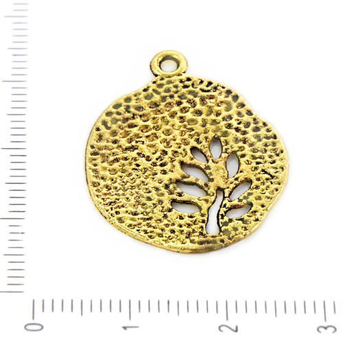 4pcs or antique ton pendentif feuille d'arbre floral de charme en métal conclusions de gros de 28 mm sku-37905