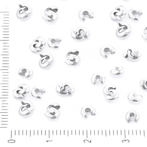 50pcs argenté perle à écraser rond noeud couvercle en métal conclusions 5mm x 3mm sku-37947