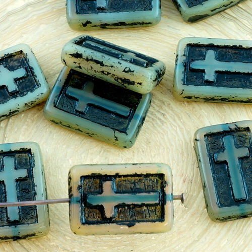 4pcs opale cristal brun-noir patine laver rectangle plat de la croix chrétienne chapelet crucifix ha sku-35095
