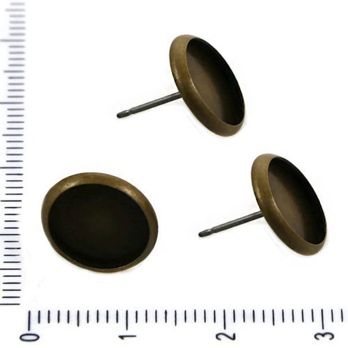6pcs cuivre antique de goujon de boucle d'oreille de poste vide plat rond cabochon camée paramètre d sku-37987