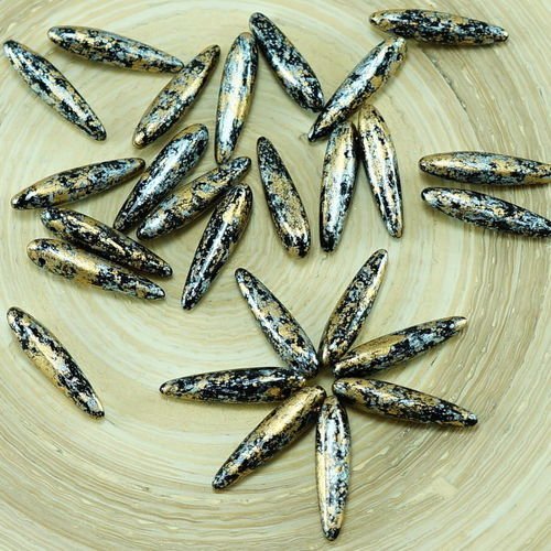 30pcs patine noir or argent repéré verre tchèque preciosa épine poignard perles feuille plate de 5 m sku-26897
