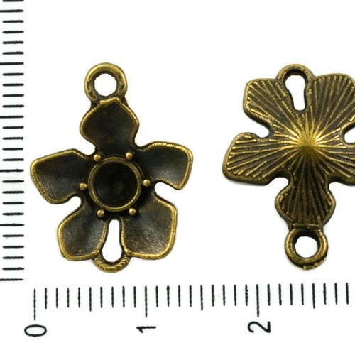 14pcs bronze antique ton de fleur d'hibiscus connecteurs 2 deux trous en pierre cabochon de réglage  sku-37506