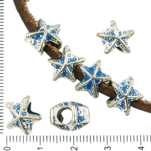 8pcs antique ton argent bleu patine laver de grandes trou européen de pandora style étoile de mer d' sku-36656