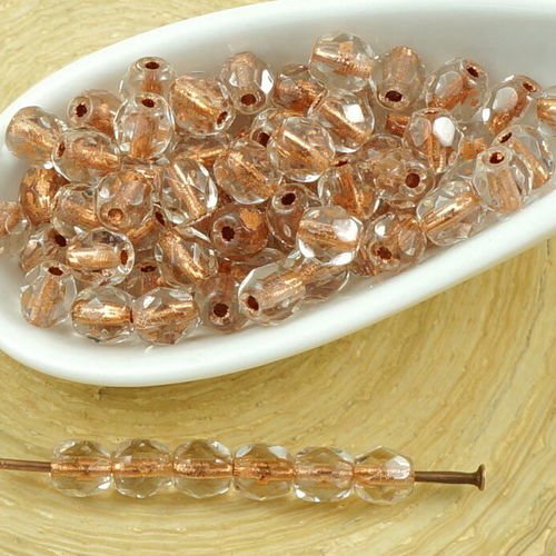 100pcs cristal de cuivre doublé ronde à facettes feu poli entretoise tchèque perles de verre de 4mm sku-35525