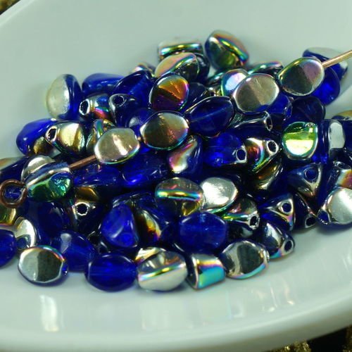 50pcs bleu saphir dichroïque vitrail métallique pincée de verre tchèque entretoise bicone à facettes sku-25815