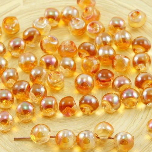 30pcs cristal jaune orange abricot lustre champignon bouton de verre tchèque perles de 6mm x 5mm sku-30961