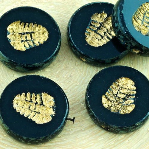 4pcs picasso brun opaque noir de jais or de lavage à plat monnaie rond trilobite fossiles marins de  sku-35068