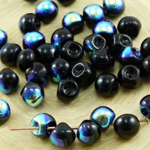 30pcs d'un noir de jais ab de la moitié des champignons bouton de verre tchèque perles de 6mm x 5mm sku-30995