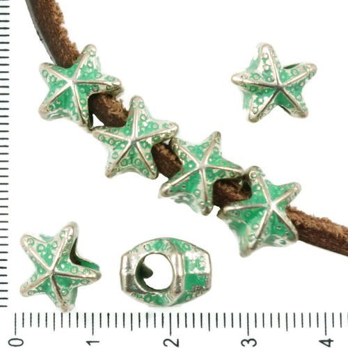 8pcs antique ton argent turquoise patine verte laver de grandes trou européen de pandora style étoil sku-36660