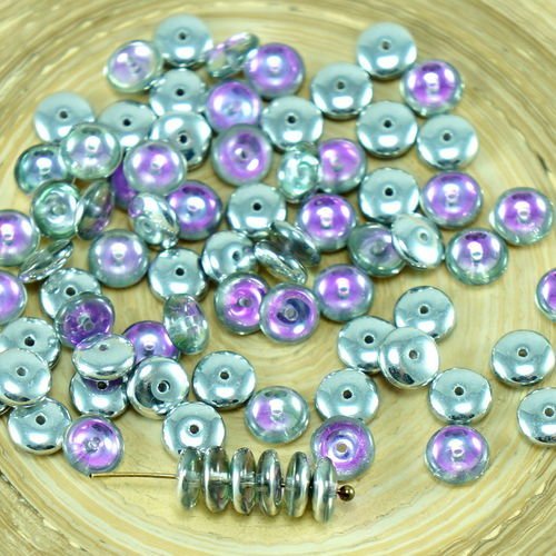 60pcs argent cristal violet demi-verre tchèque disque rondelle perles solo plat espaceur un trou de  sku-27465
