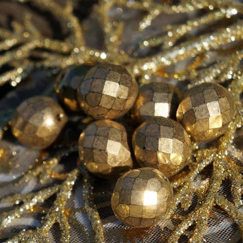 8pcs grand métallisé vieil or verre tchèque ronde à facettes perles de feu poli 12mm sku-16717