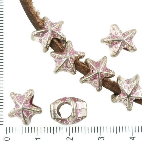 8pcs antique ton argent valentine rose patine laver de grandes trou européen de pandora style étoile sku-36657