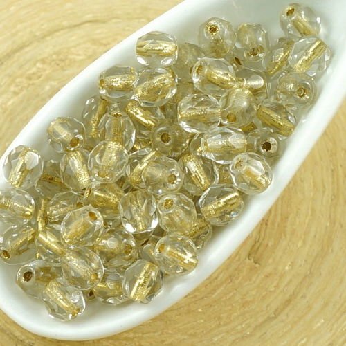 100pcs cristal d'or bordée de ronde à facettes feu poli entretoise tchèque perles de verre de 4mm sku-35692