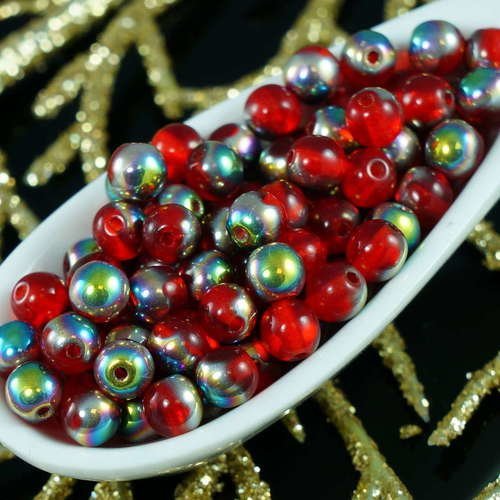 Clair rouge argent ronde en verre tchèque feu poli perles de 4 mm 50pcs sku-18079