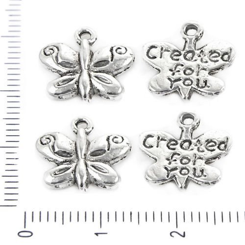 12pcs antique ton argent plaqué papillon mots message charmes phrase pendentifs tchèque métal conclu sku-37856