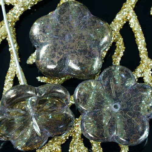 Grand bronze de travertin clair tchèque verre plat fleur de perles de 20mm 4pcs sku-18351