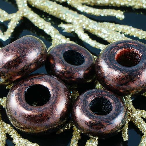 Mélange de grand bronze de travertin noir trou de l'anneau de rouleau de perles d'halloween 6pcs sku-18460