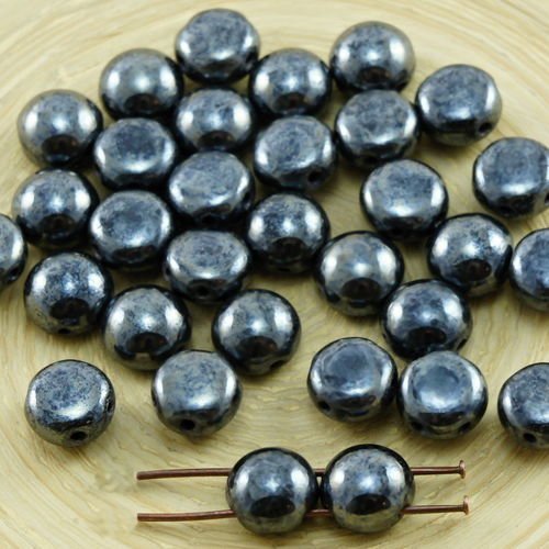 30pcs bonbons metallic dark gris argent hématite ronde en forme de dôme 2 deux trous de tissage de v sku-30841