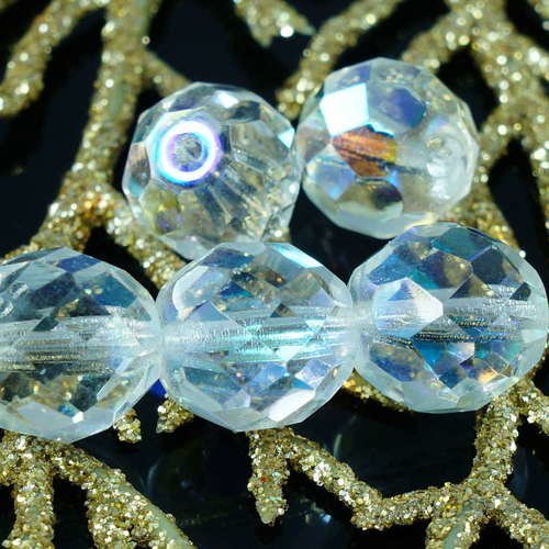 Cristal clair ab verre tchèque ronde à facettes perles de feu poli 10mm 8pcs sku-18591