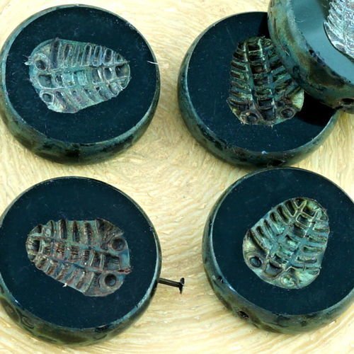 4pcs picasso brun opaque noir de jais plat monnaie rond trilobite fossiles marins de la fenêtre de l sku-35067