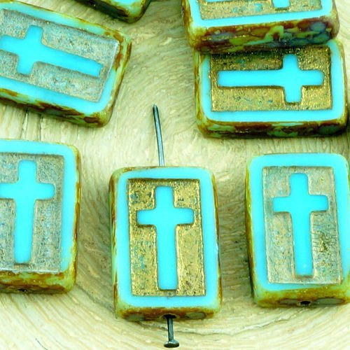 2pcs picasso brun opaque bleu turquoise or rectangle plat de la table de coupe de la croix chrétienn sku-35086