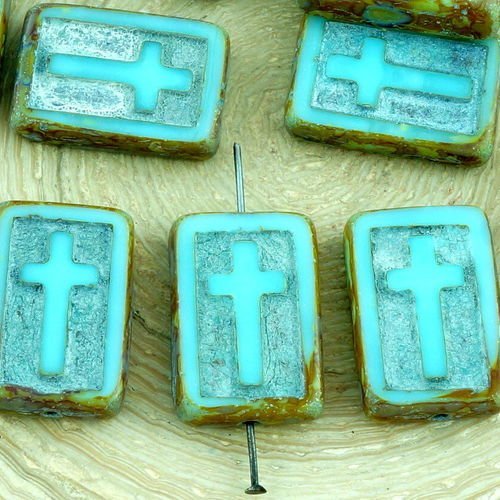 2pcs picasso opaque bleu turquoise argent rectangle plat de la table de coupe de la croix chrétienne sku-35087