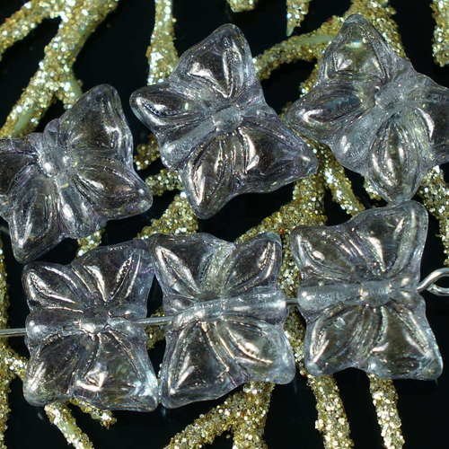 Gris brillant travertin papillon halloween tchèque perles de verre de 14mm x 11mm 8pcs sku-18726