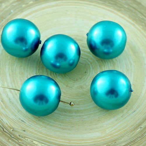 6pcs grande imitation de perles bleu turquoise en verre tchèque ronde 14mm sku-29096