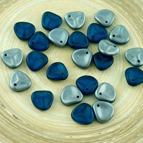 50pcs mat capri bleu mat gris demi-verre tchèque de pétale de rose perles pressées à plat fleur de 7 sku-29207
