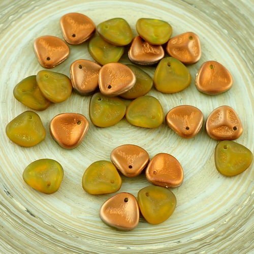 50pcs mat de l'ambre jaune opale capri gold demi-verre tchèque de pétale de rose perles pressées à p sku-29208