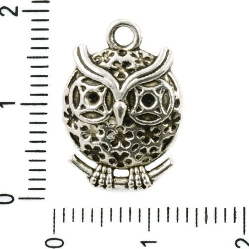 4pcs antique ton argent grand hibou oiseau animal pendentifs charms tchèque métal conclusions 13mm x sku-37431